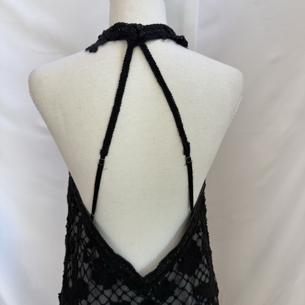 Free People Women's Snowdrop Lace Overlay Trapeze Dress Black & Gray Sz M - Picture 8 of 16